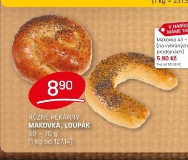 Různé pekárny makovka, loupák