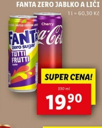 Coca-Cola Cherry / Fanta Zero Tutti Frutti / Fanta Zero Jablko a Liči