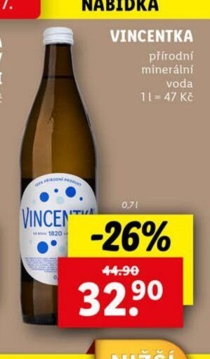 Vincentka přírodní minerální voda