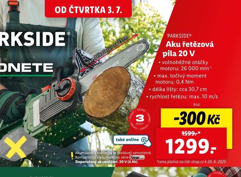 PARKSIDE Aku řetězová pila 20 V