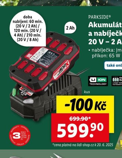 PARKSIDE Akumulátor a nabíječka 20 V - 2 Ah/2,4 A