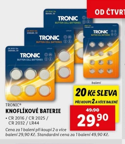 Tronic knoflíkové baterie