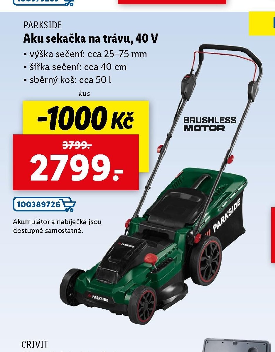 PARKSIDE Aku sekačka na trávu, 40 V