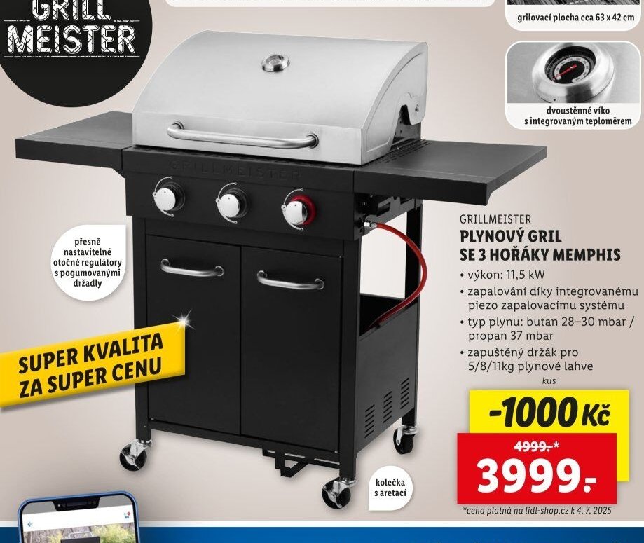 GRILLMEISTER PLYNOVÝ GRIL SE 3 HOŘÁKY MEMPHIS