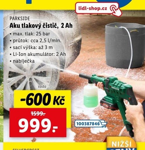 PARKSIDE Aku tlakový čistič, 2 Ah