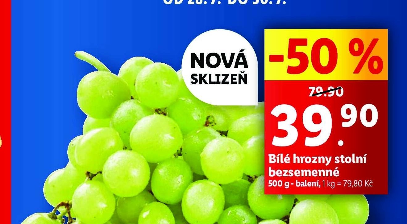 Bílé hrozny stolní bezsemenné