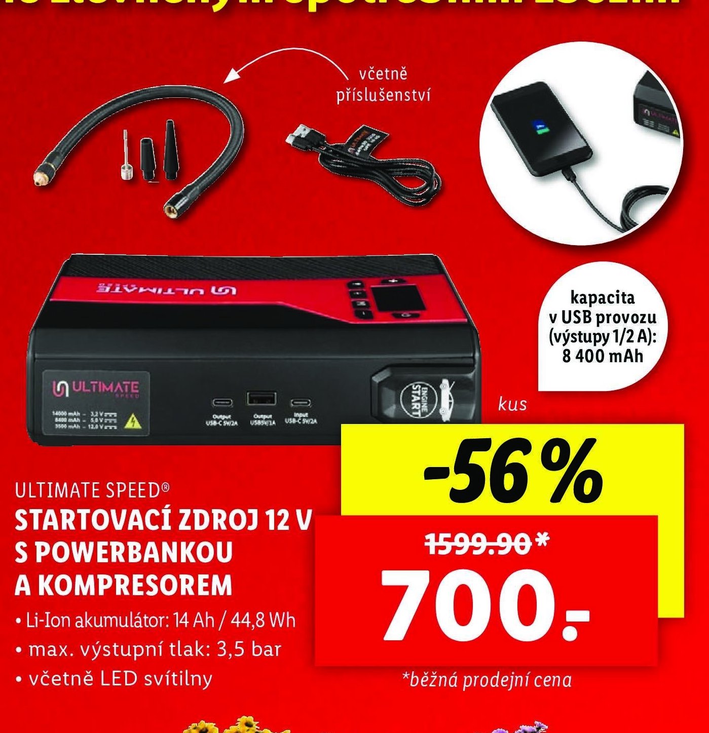 ULTIMATE SPEED STARTOVACÍ ZDROJ 12 V S POWERBANKOU A KOMPRESOREM