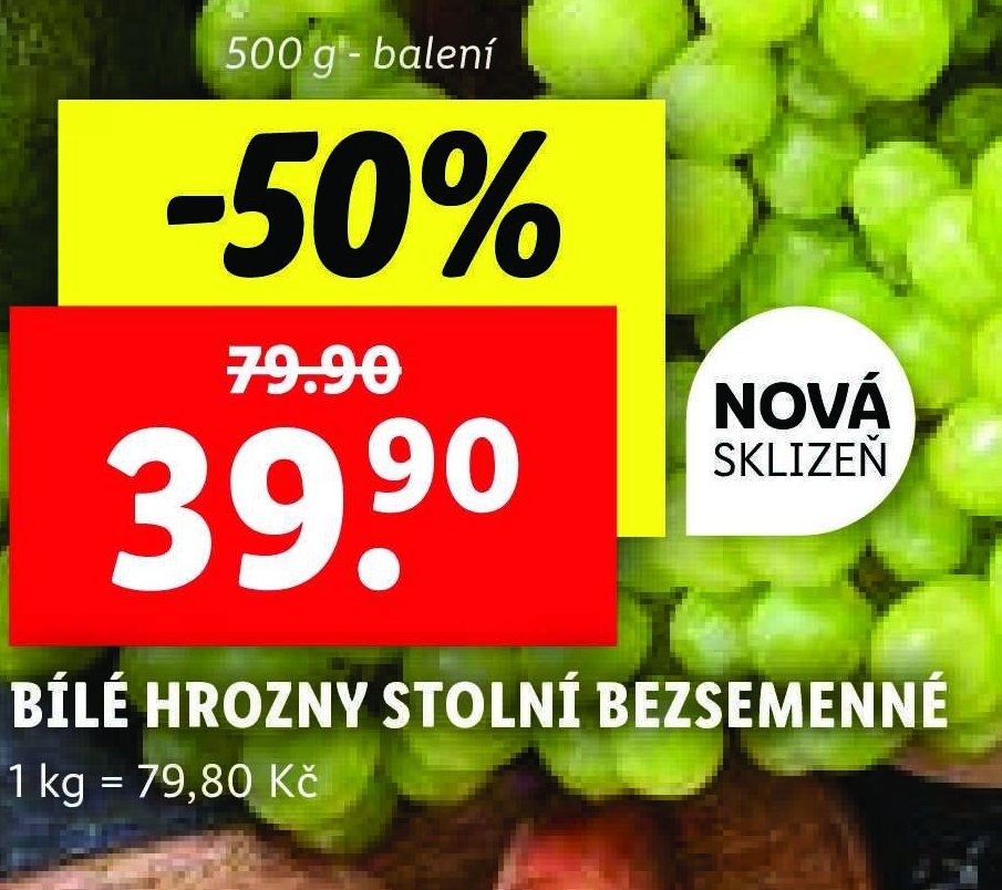 Bílé hrozny stolní bezsemenné