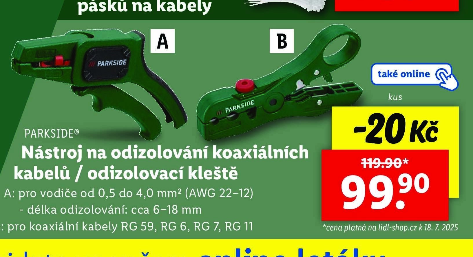 PARKSIDE® Nástroj na odizolování koaxiálních kabelů / odizolovací kleště
