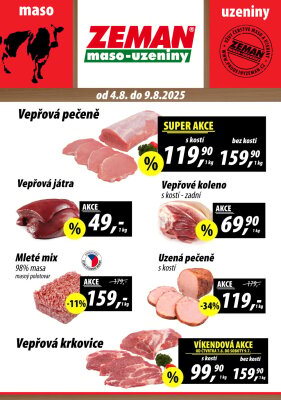 aktuální leták ZEMAN maso - uzeniny 4.8.2025-9.8.2025