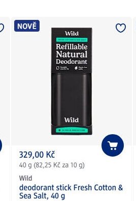 Wild deodorant stick Fresh Cotton & Sea Salt, 40 g