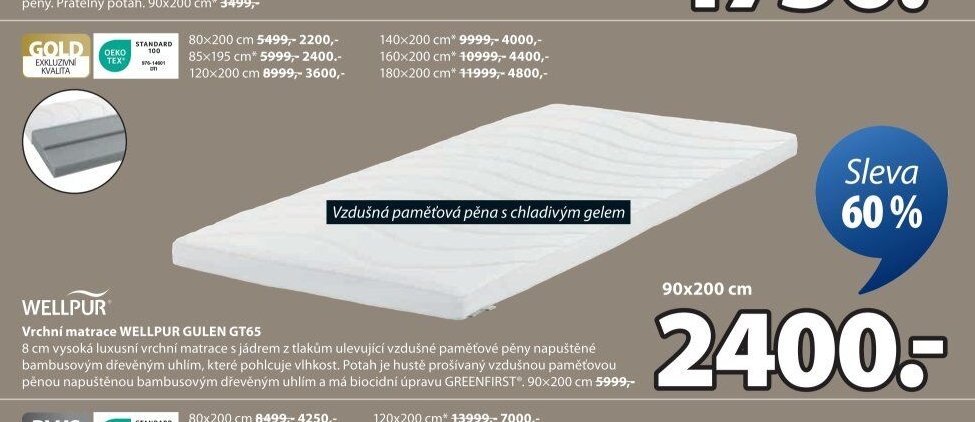 Vrchní matrace WELLPUR GULEN GT65