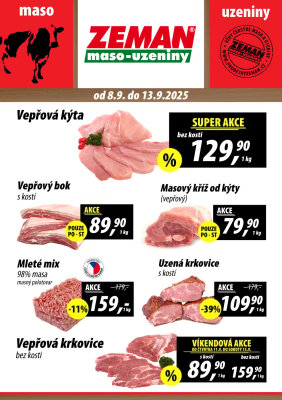 aktuální leták ZEMAN maso - uzeniny 8.9.2025-13.9.2025