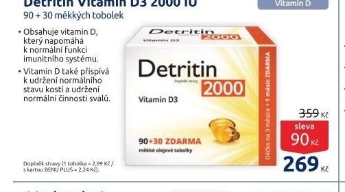Detritin Vitamin D3 2000 IU 90+30 měkkých tobolek