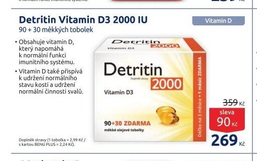 Detritin Vitamin D3 2000 IU 90 + 30 měkkých tobolek