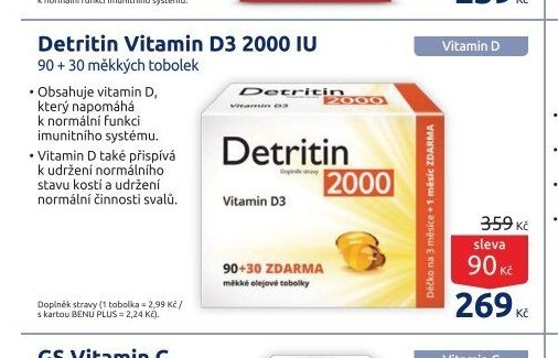 Detritin Vitamin D3 2000 IU 90 + 30 měkkých tobolek