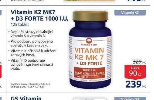 Vitamin K2 MK7 + D3 FORTE 1000 I.U. 125 tablet