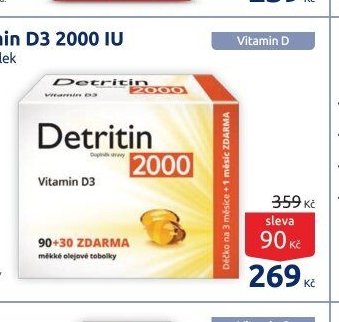 Detritin Vitamin D3 2000 IU 90 + 30 měkkých tobolek