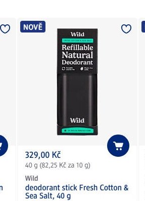 Wild deodorant stick Fresh Cotton & Sea Salt, 40 g