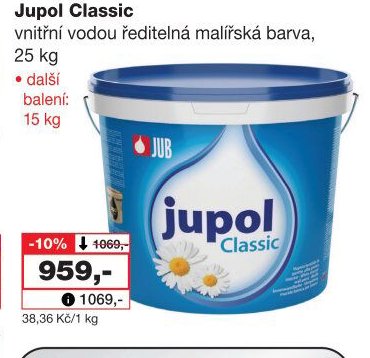 Jupol Classic vnitřní vodou ředitelná malířská barva