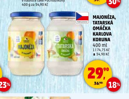 MAJONÉZA, TATARSKÁ OMÁČKA KARLOVA KORUNA 400 ml