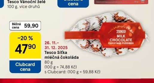 Tesco Síťka mléčná čokoláda