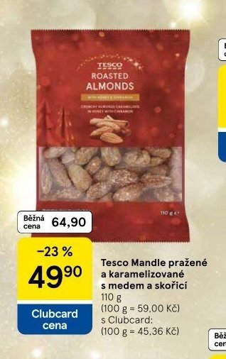 Tesco Mandle pražené a karamelizované s medem a skořicí 110 g
