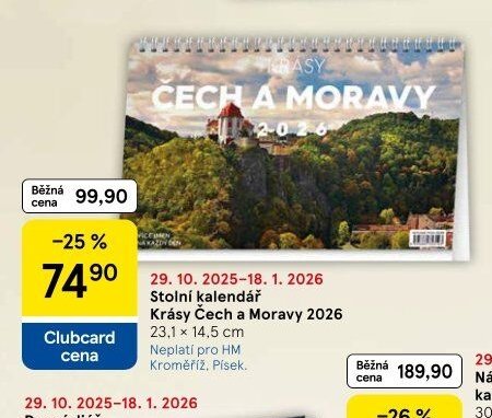 Stolní kalendář Krásy Čech a Moravy 2026