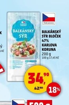 BALKÁNSKÝ SÝR BLOČEK 47% KARLOVA KORUNA 200 g