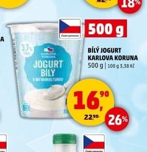 BÍLÝ JOGURT KARLOVA KORUNA 500 g