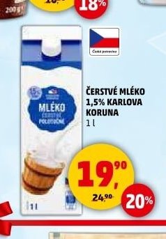 ČERSTVÉ MLÉKO 1,5% KARLOVA KORUNA 1 l