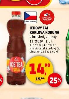 LEDOVÝ ČAJ KARLOVA KORUNA s broskví, zelený s citrusy | 1,5 l