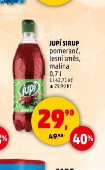 JUPÍ SIRUP pomeranč, lesní směs, malina 0,7 l