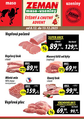 aktuální leták ZEMAN maso - uzeniny 8.12.2025-13.12.2025
