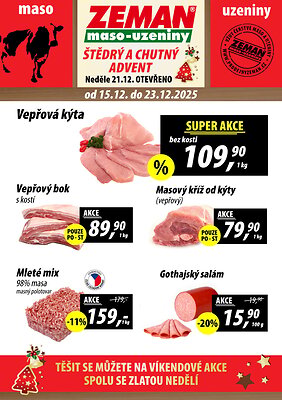 aktuální leták ZEMAN maso - uzeniny 15.12.2025-23.12.2025