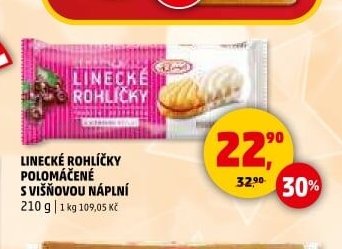LINECKÉ ROHLÍČKY POLOMÁČENÉ S VIŠŇOVOU NÁPLNÍ