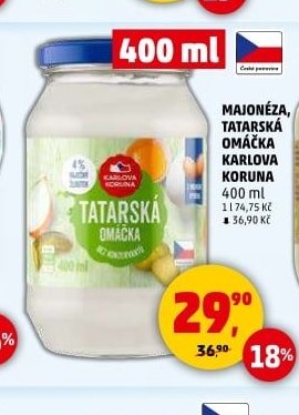 MAJONÉZA, TATARSKÁ OMÁČKA KARLOVA KORUNA 400 ml