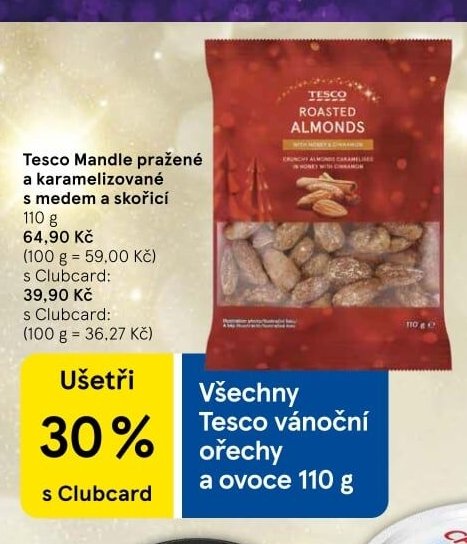 Tesco Mandle pražené a karamelizované s medem a skořicí