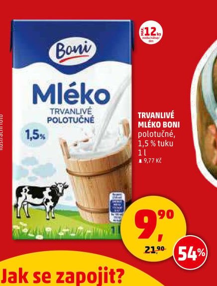 Trvanlivé mléko Boni polotučné 1,5 % tuku 1 l