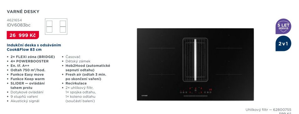 Indukční deska s odsáváním Cook&Flow 83 cm IDV6083bc