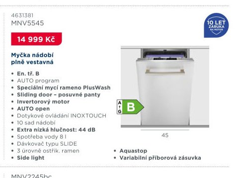 Myčka nádobí plně vestavná MNV5545
