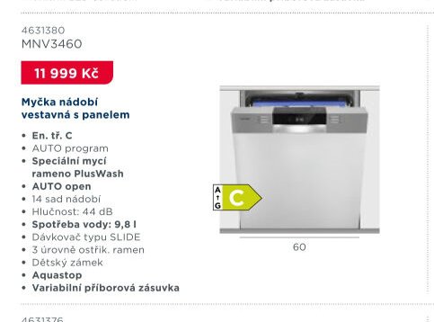 Myčka nádobí vestavná s panelem MNV3460