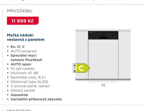 Myčka nádobí vestavná s panelem MNV2245bc