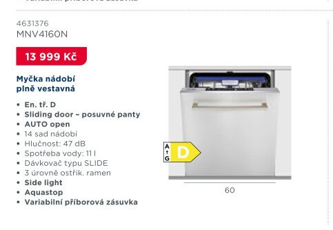Myčka nádobí plně vestavná MNV4160N