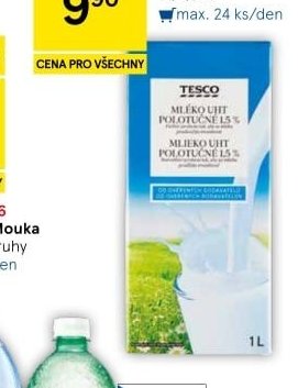 Tesco Mléko polotučné trvanlivé 1 l, 1,5 %