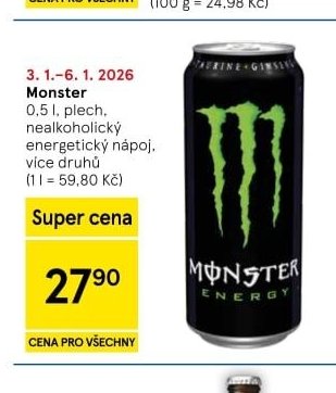 Monster 0,5 l, plech, nealkoholický energetický nápoj, více druhů