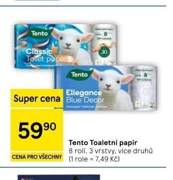 Tento Toaletní papír 8 rolí, 3 vrstvy, více druhů