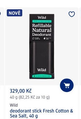 Wild deodorant stick Fresh Cotton & Sea Salt, 40 g
