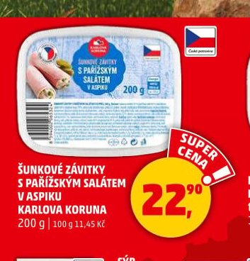 ŠUNKOVÉ ZÁVITKY S PAŘÍŽSKÝM SALÁTEM V ASPIKU KARLOVA KORUNA 200 g
