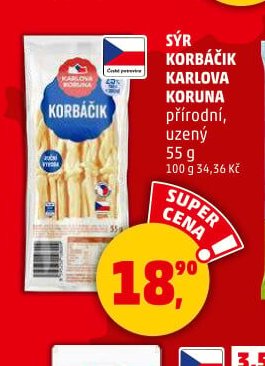 SÝR KORBÁČIK KARLOVA KORUNA přírodní, uzený 55 g